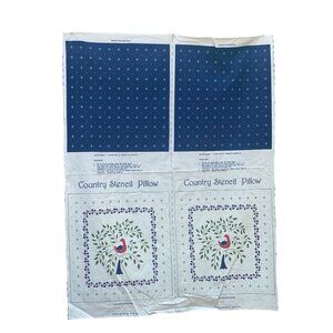 Country Stencil Pillow Cut and Sew panel 16 in Blue Red Bird Vintage